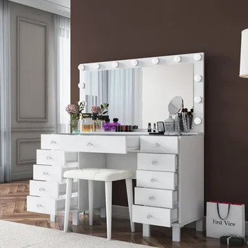 Sminkebord Wallxpert Mira Shelf BJ163 (120 x 133,6 x 40 cm) Hvit - Hvit - M øbler - Bord - Sminkebord & toalettbord