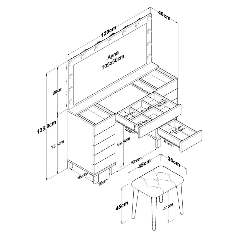 Sminkebord Wallxpert Mira Shelf BJ163 (120 x 133,6 x 40 cm) Hvit - Hvit - Møbler - Bord - Sminkebord & toalettbord