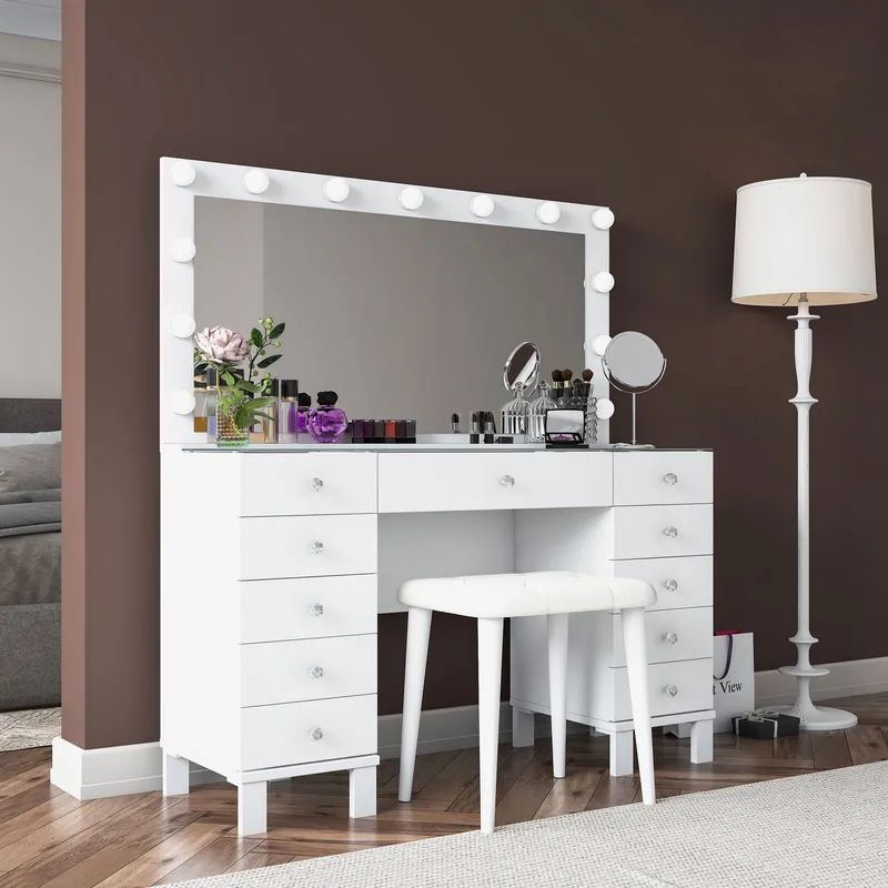 Sminkebord Wallxpert Mira Shelf BJ163 (120 x 133,6 x 40 cm) Hvit - Hvit - Møbler - Bord - Sminkebord & toalettbord