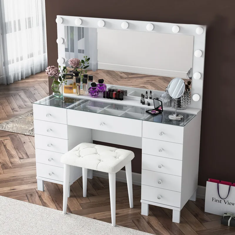 Sminkebord Wallxpert Mira Shelf BJ163 (120 x 133,6 x 40 cm) Hvit - Hvit - Møbler - Bord - Sminkebord & toalettbord