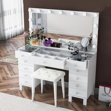Sminkebord Wallxpert Mira Shelf BJ163 (120 x 133,6 x 40 cm) Hvit - Hvit - Møbler - Bord - Sminkebord & toalettbord