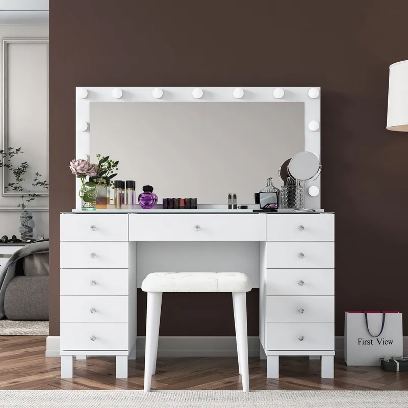 Sminkebord Wallxpert Mira Shelf BJ163 (120 x 133,6 x 40 cm) Hvit - Hvit - Møbler - Bord - Sminkebord & toalettbord