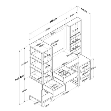 Sminkebord Wallxpert Oren (145 x 141,8 x 40 cm) Hvit - Hvit - Møbler - Bord - Sminkebord & toalettbord