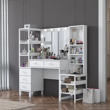Sminkebord Wallxpert Oren (145 x 141,8 x 40 cm) Hvit - Hvit - Møbler - Bord - Sminkebord & toalettbord