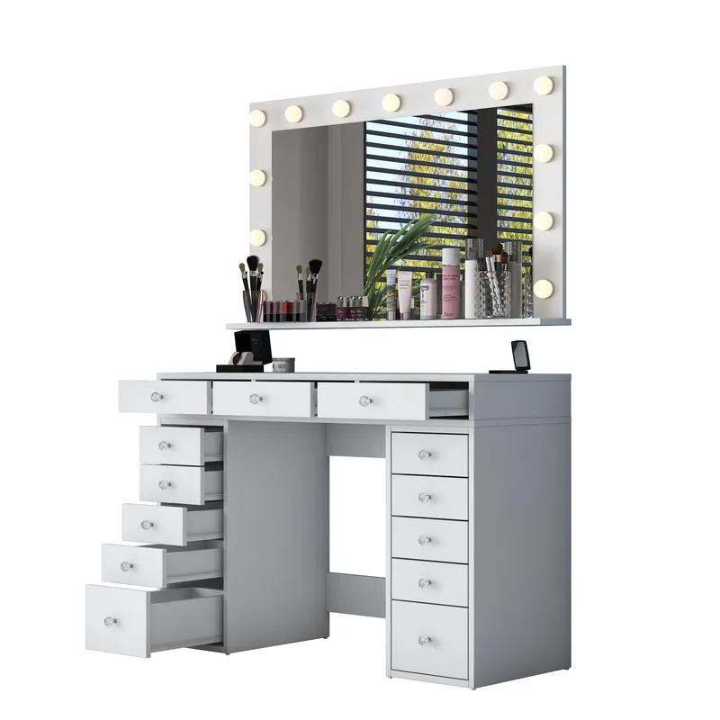 Sminkebord Wallxpert Pira (120 x 81,6 x 44,5 cm) Hvit Varm hvit, Hvit, varm hvit
