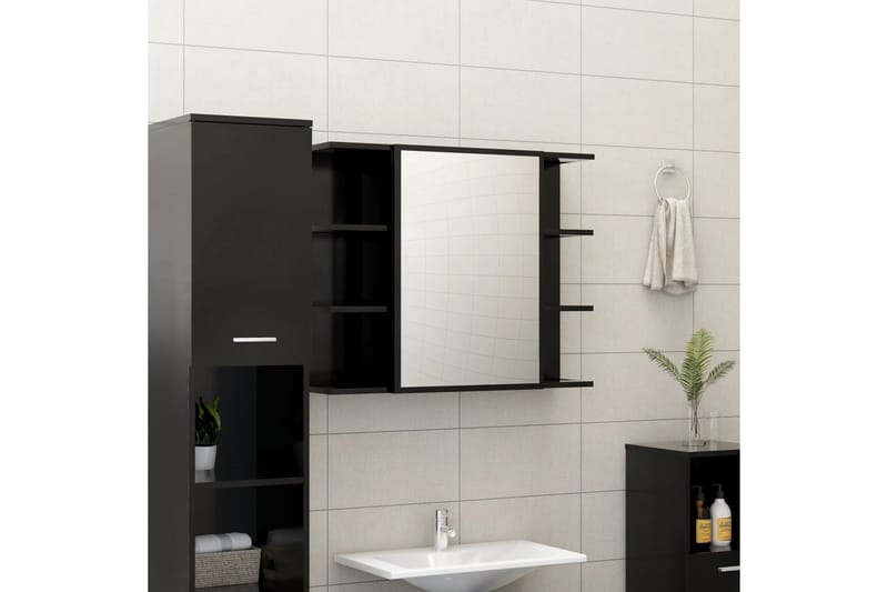 Speilskap til baderom svart 80x20,5x64 cm sponplate - Svart - Sminkebord & toalettbord