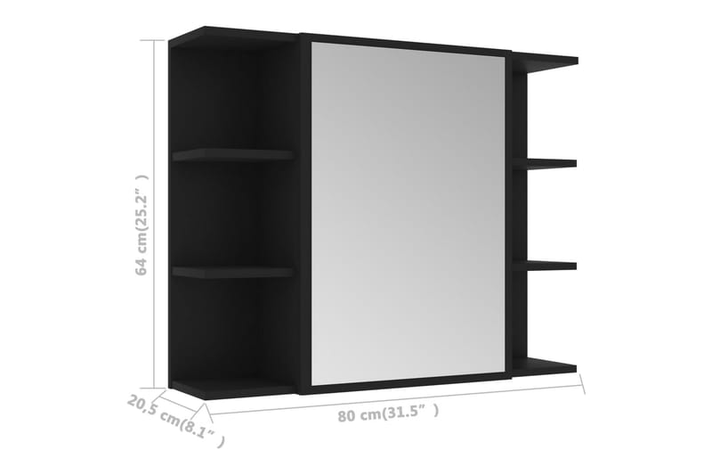 Speilskap til baderom svart 80x20,5x64 cm sponplate - Svart - Sminkebord & toalettbord