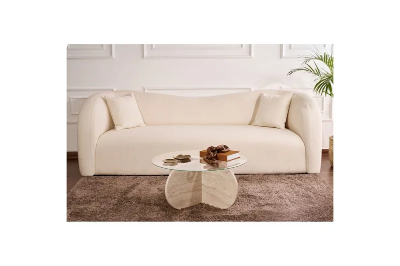 Sofabord Aeris 75 cm med Glassplate - Travertin / Transparent - Møbler - Bord - Sofabord & salongbord