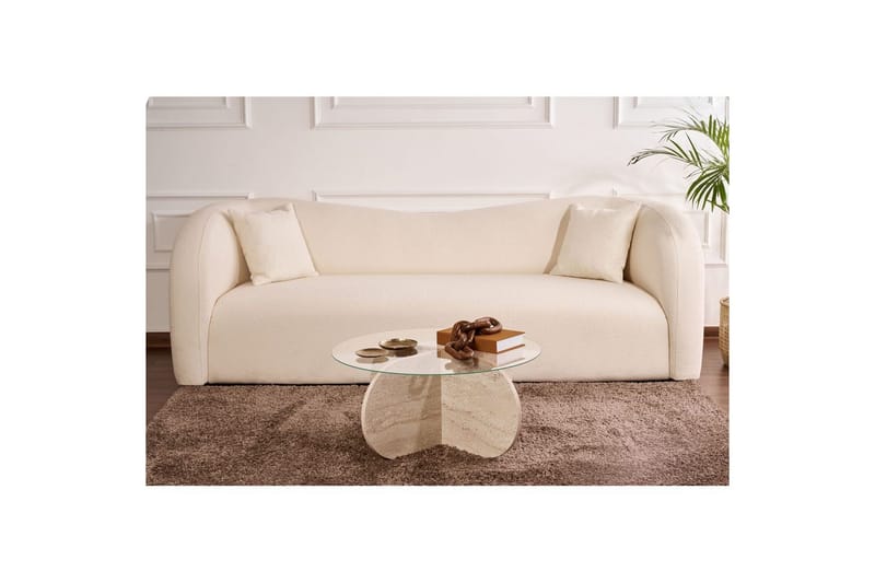Sofabord Aeris 75 cm med Glassplate - Travertin / Transparent - Møbler - Bord - Sofabord & salongbord