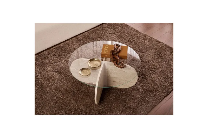 Sofabord Aeris 75 cm med Glassplate - Travertin / Transparent - Møbler - Bord - Sofabord & salongbord