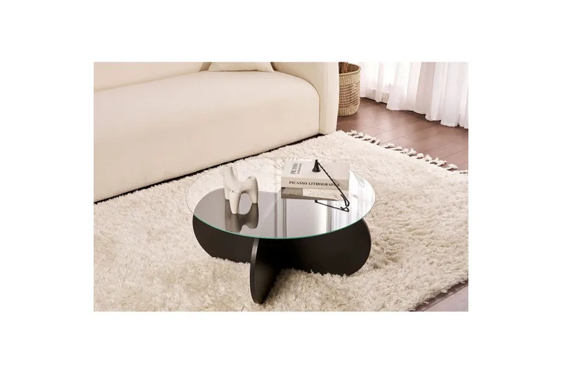 Sofabord Aeris 75 cm med Glassplate - Tre Svart / Røykfarget - Møbler - Bord - Sofabord & salongbord