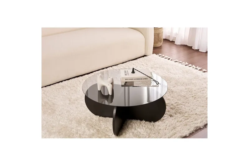 Sofabord Aeris 75 cm med Glassplate - Tre Svart / Transparent - Møbler - Bord - Sofabord & salongbord