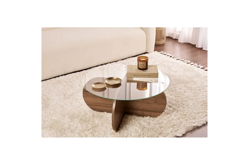 Sofabord Aeris 75 cm med Glassplate - Valnøtt / Transparent - Møbler - Bord - Sofabord & salongbord