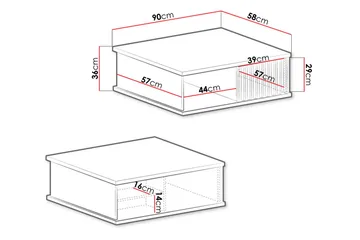 Aldbrough Sofabord 90 cm med Oppbevaring Hylle + Skuff - Tre/Svart - Møbler - Bord - Sofabord & salongbord