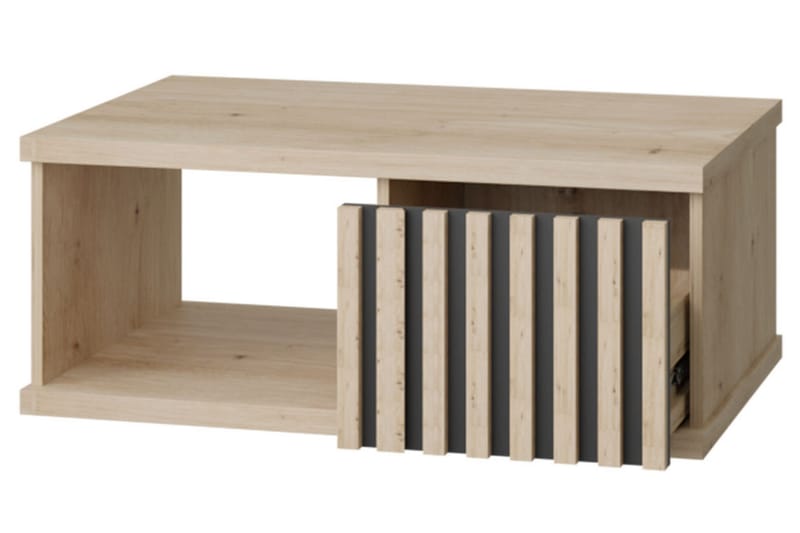 Aldbrough Sofabord 90 cm med Oppbevaring Hylle + Skuff - Tre/Svart - Møbler - Bord - Sofabord & salongbord