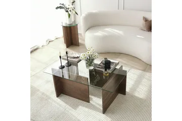 Almasi Rektangulært Sofabord 105x40x105 cm - Brun / Valnøtt / Glass - Møbler - Bord - Sofabord & salongbord