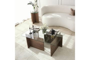 Almasi Rektangulært Sofabord 105x40x105 cm - Brun / Valnøtt / Glass - Møbler - Bord - Sofabord & salongbord