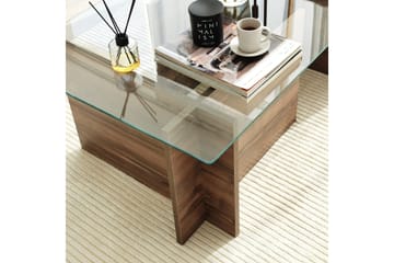 Almasi Rektangulært Sofabord 105x40x105 cm - Brun / Valnøtt / Glass - Møbler - Bord - Sofabord & salongbord