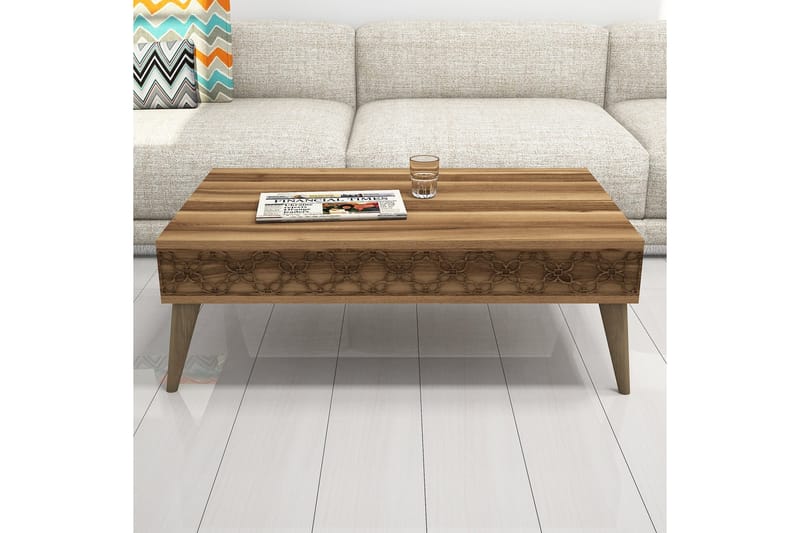 Sofabord Amtorp 105 cm med Oppbevaring Hylle KedjeMønster - Mørkebrun - Sofabord & salongbord