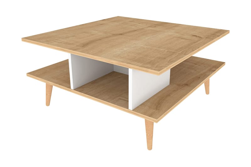 Andifli 89 cm Firkantet Sofabord med Hyller i Eik - Beige - Møbler - Bord - Sofabord & salongbord