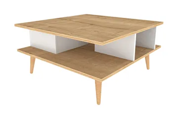 Andifli 89 cm Firkantet Sofabord med Hyller i Eik - Beige - Møbler - Bord - Sofabord & salongbord