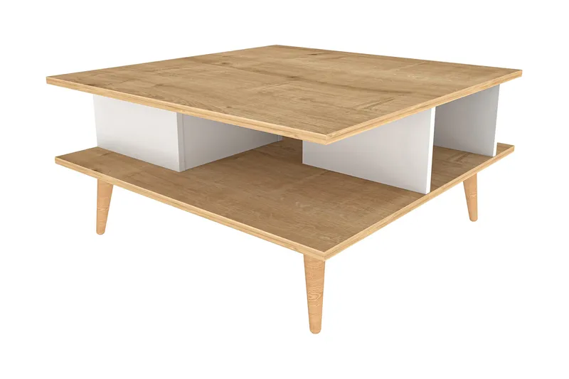 Andifli 89 cm Firkantet Sofabord med Hyller i Eik, Beige