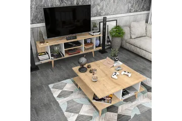 Andifli 89 cm Firkantet Sofabord med Hyller i Eik - Beige - Møbler - Bord - Sofabord & salongbord
