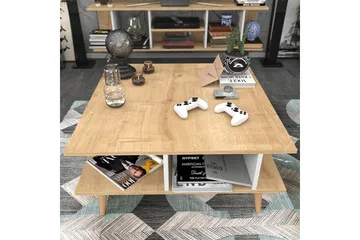 Andifli 89 cm Firkantet Sofabord med Hyller i Eik - Beige - Møbler - Bord - Sofabord & salongbord