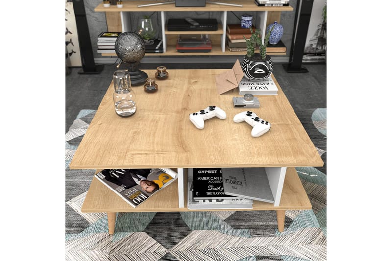 Andifli 89 cm Firkantet Sofabord med Hyller i Eik - Beige - Møbler - Bord - Sofabord & salongbord