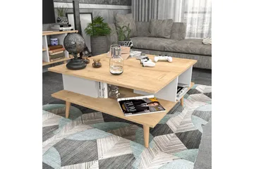Andifli 89 cm Firkantet Sofabord med Hyller i Eik - Beige - Møbler - Bord - Sofabord & salongbord