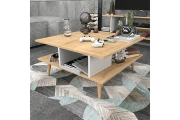 Andifli 89 cm Firkantet Sofabord med Hyller i Eik - Beige - Møbler - Bord - Sofabord & salongbord