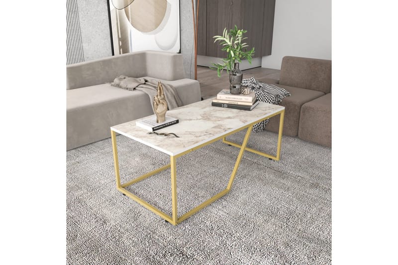 Andifli Rektangulært Sofabord 120 cm i Tre med Geometrisk Understell - Hvit - Møbler - Bord - Sofabord & salongbord