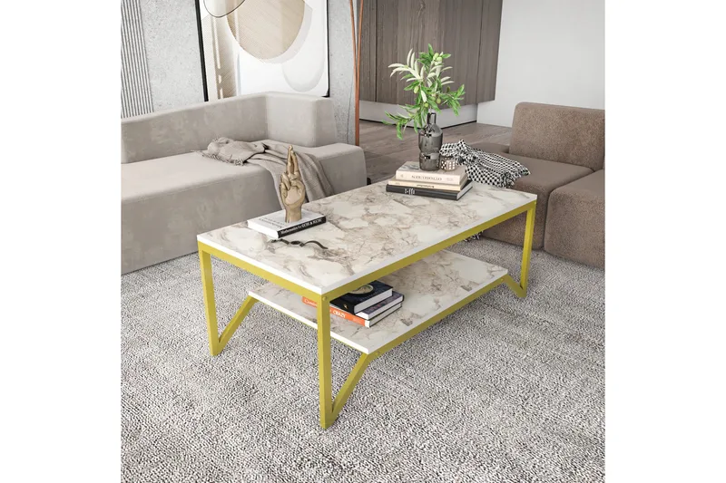 Andifli Sofabord 60x45,8x120 cm - Gull/Hvit - Møbler - Bord - Sofabord & salongbord