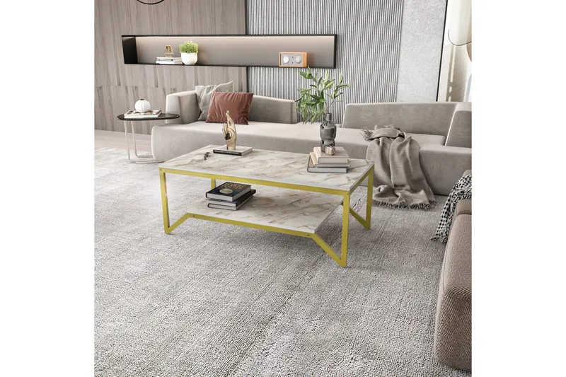 Andifli Sofabord 60x45,8x120 cm - Gull/Hvit - Møbler - Bord - Sofabord & salongbord