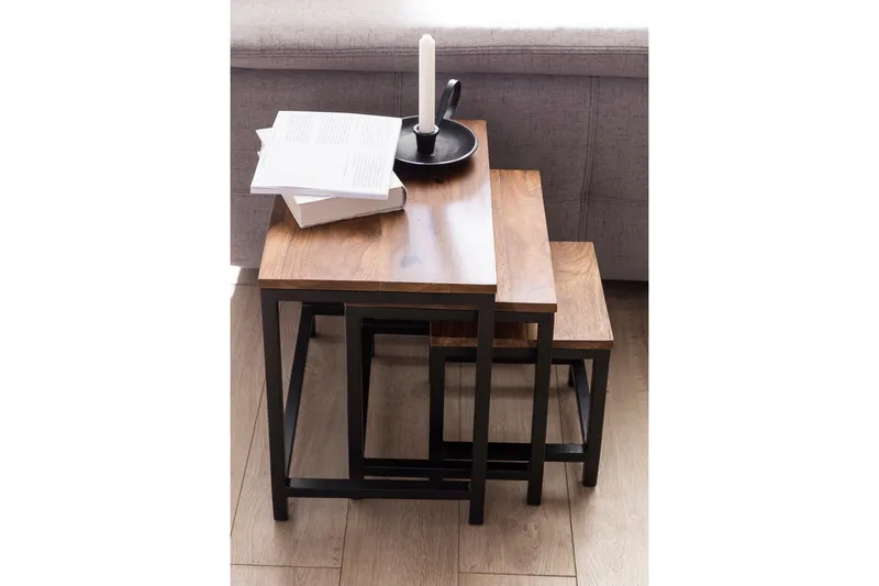 Aranza Settbord 45 cm 3 Bord - Massivt Tre/Svart - Møbler - Bord - Sofabord & salongbord