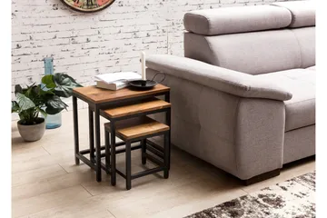 Aranza Settbord 45 cm 3 Bord - Massivt Tre/Svart - Møbler - Bord - Sofabord & salongbord