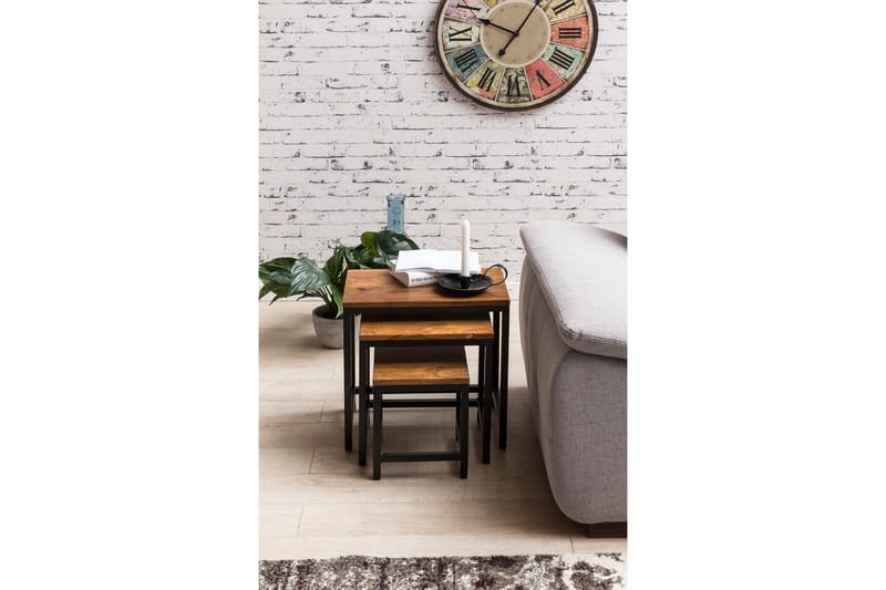 Aranza Settbord 45 cm 3 Bord - Massivt Tre/Svart - Møbler - Bord - Sofabord & salongbord