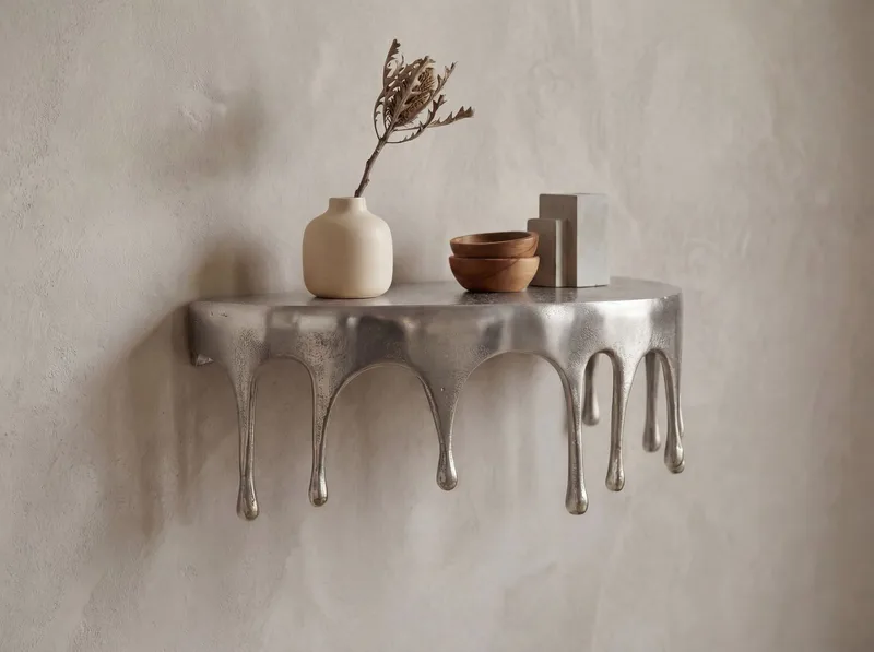 Arvik vegghylle 60 cm i aluminium med dråpedesign - sølv - Møbler - Bord - Sofabord & salongbord - Sofabord med oppbevaring