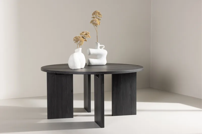 Askerön Rundt Sofabord 80 cm med Planke-ben i Tre - Sort - Møbler - Bord - Sofabord & salongbord