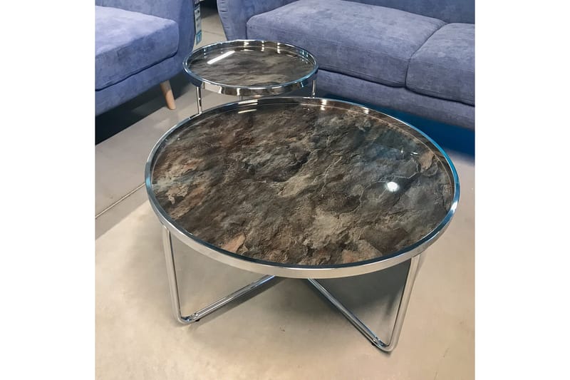 Astor Rundt Salongbord i Metall og Glass - Grå - Møbler - Bord - Sofabord & salongbord