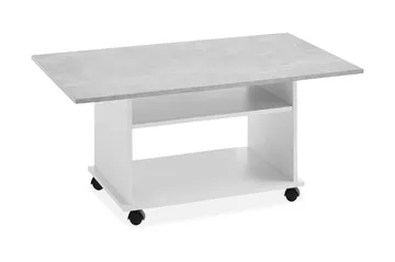 Azur Sofabord 100 cm med Oppbevaring Hylle på Hjul - Hvit/Betonggrå - Møbler - Bord - Sofabord & salongbord - Sofabord med oppbevaring