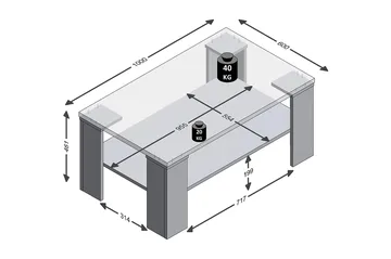 Bastia Sofabord 100 cm med Oppbevaringshyller - Lyse Eikefarge - Møbler - Bord - Sofabord & salongbord