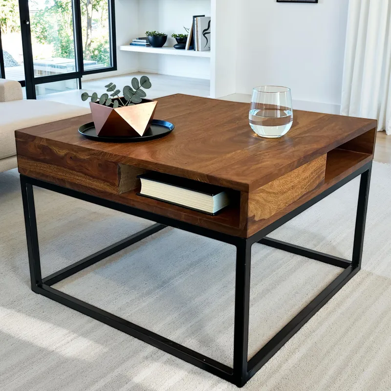 Beleri sofabord 60 cm kvadratisk - Varm brun og svart - Møbler - Bord - Sofabord & salongbord - Sofabord med oppbevaring