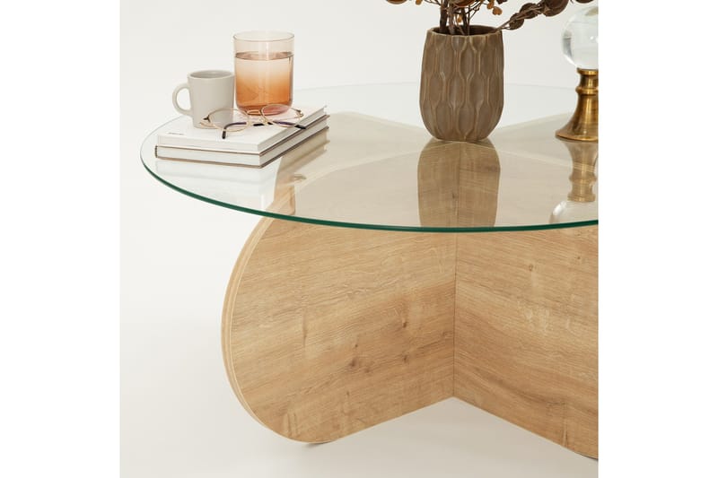 Bengul 75 cm Rundt Salongbord i Glass med Understell i Tre - Klar - Møbler - Bord - Sofabord & salongbord