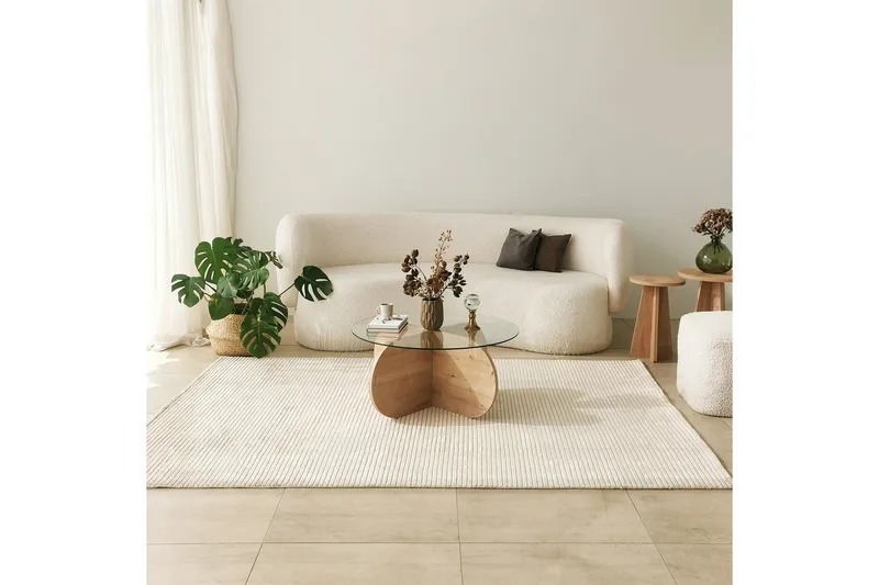 Bengul 75 cm Rundt Salongbord i Glass med Understell i Tre - Klar - Møbler - Bord - Sofabord & salongbord