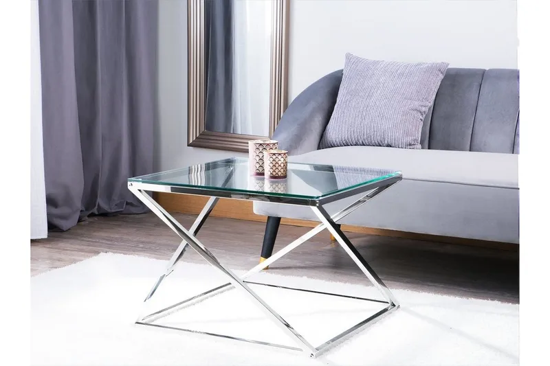Beverly 60 cm Kvadratisk Sofabord i Glass og Metall, Transparent
