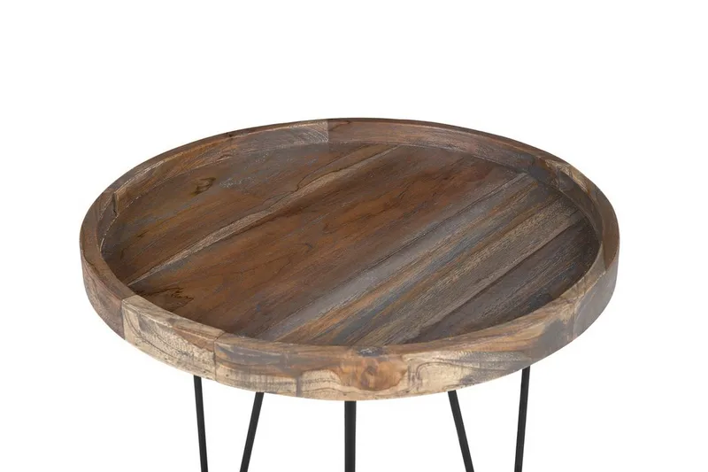 Bondiss 45 cm Rundt Sofabord med Hårnålsben i Teak - Brun - Møbler - Bord - Sofabord & salongbord