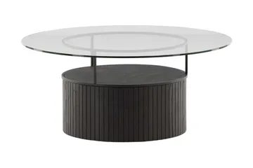 Bovall 90 cm Rundt Sofabord med Oppbevaring i Glass og Tre - Klar - Møbler - Bord - Sofabord & salongbord - Sofabord med oppbevaring