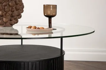 Bovall 90 cm Rundt Sofabord med Oppbevaring i Glass og Tre - Klar - Møbler - Bord - Sofabord & salongbord - Sofabord med oppbevaring