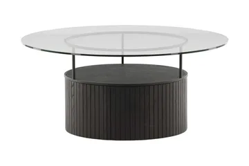 Bovall 90 cm Rundt Sofabord med Oppbevaring i Glass og Tre - Klar - Møbler - Bord - Sofabord & salongbord - Sofabord med oppbevaring